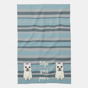 Cute French Bulldog Blue Striped Kitchen Towel