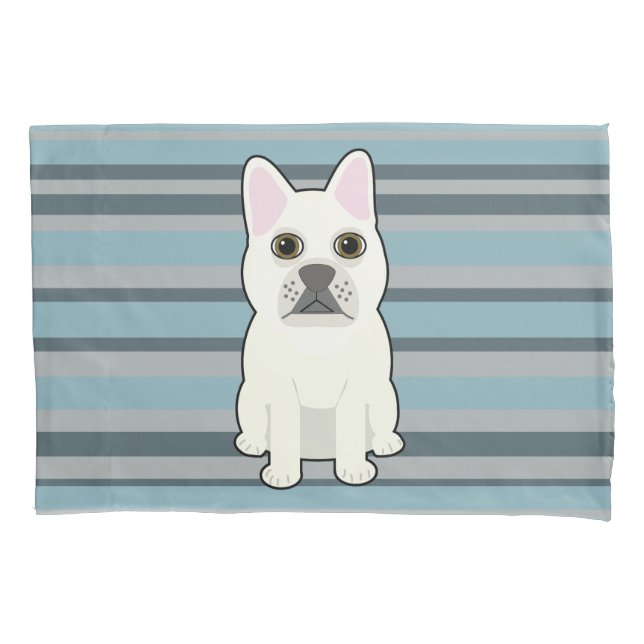 Cute French Bulldog Blue Striped Pillowcase (Front)