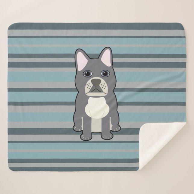 Cute French Bulldog Blue Striped Sherpa Blanket (Front (Horizontal))