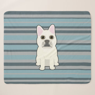 Cute French Bulldog Blue Striped Sherpa Blanket