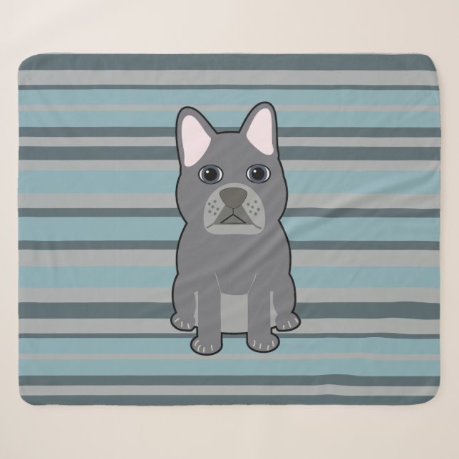 Cute French Bulldog Blue Striped Sherpa Blanket (Front (Horizontal))
