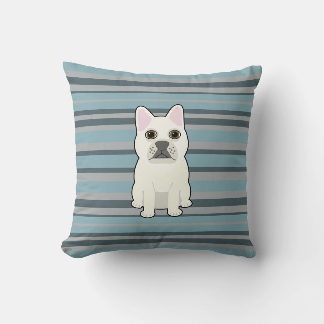 Cute French Bulldog Blue Striped Throw Pillow (Front)