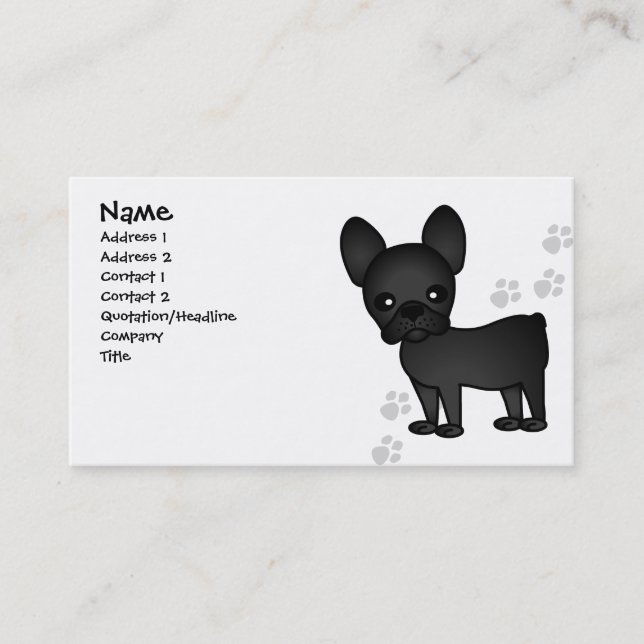 Cute French Bulldog Cartoon Black Business Card (Front)