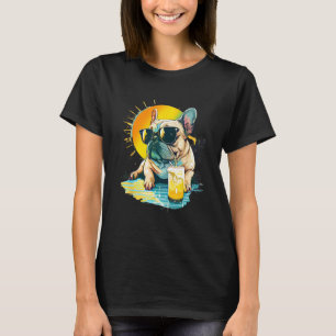 Cute French Bulldog chillin tropical drink on summ T-Shirt
