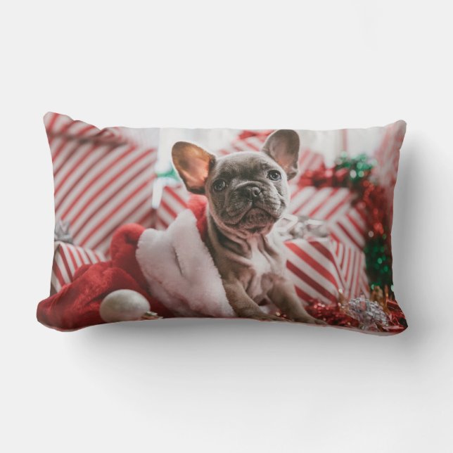 "Cute French Bulldog Christmas Dog Pillow" Lumbar Pillow (Front)