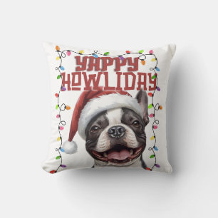 Cute French Bulldog Christmas Lights Throw Pillow