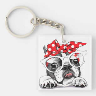 Cute French Bulldog Colourful Headband And Glasses Keychain