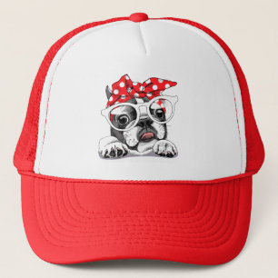 Cute French Bulldog Colourful Headband And Glasses Trucker Hat