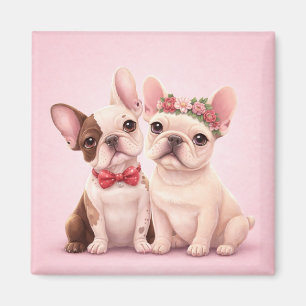 Cute French Bulldog Couple Valentine Illustration  Magnet