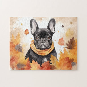 Cute French Bulldog Dog/Autumn/Fall Jigsaw Puzzle