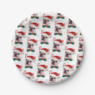 Cute French Bulldog Dog Christmas Pattern Paper Plate