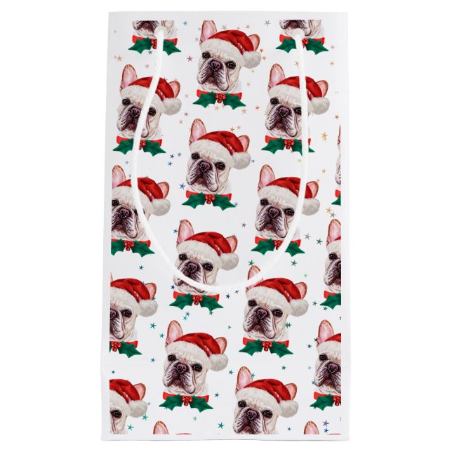 Cute French Bulldog Dog Christmas Pattern Small Gift Bag (Front)