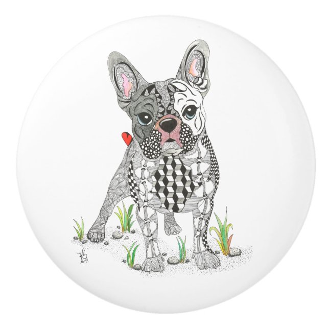 Cute French Bulldog Door Knob - Ceramic (Front)