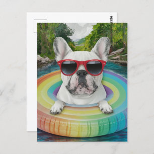 Cute French Bulldog Enjoys a Float Trip Postcard