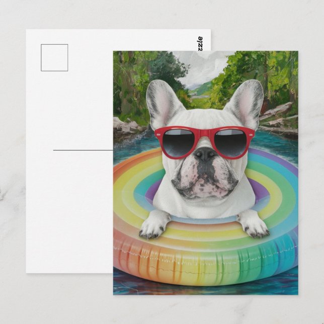 Cute French Bulldog Enjoys a Float Trip Postcard (Front/Back)