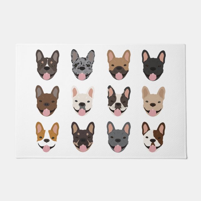 Cute French Bulldog Faces Pattern Doormat (Front)