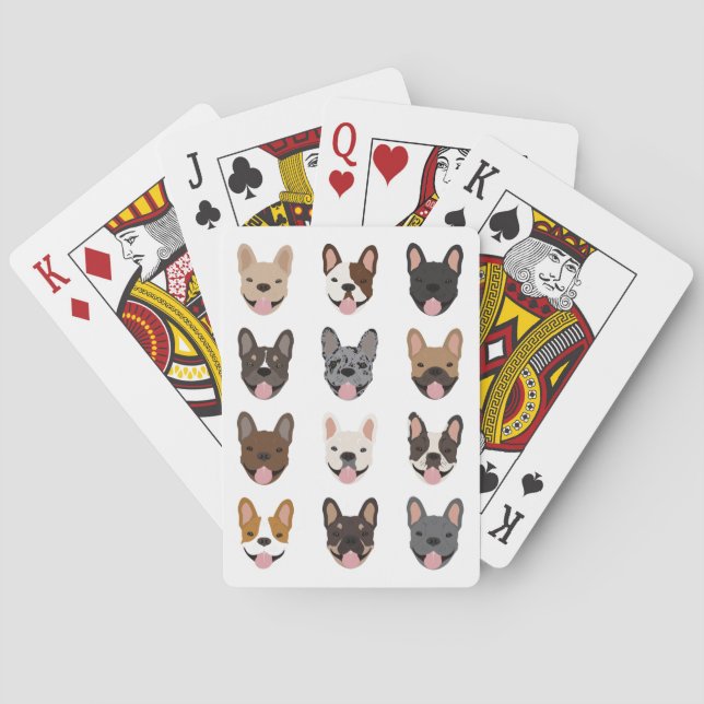 Cute French Bulldog Faces Pattern Playing Cards (Back)