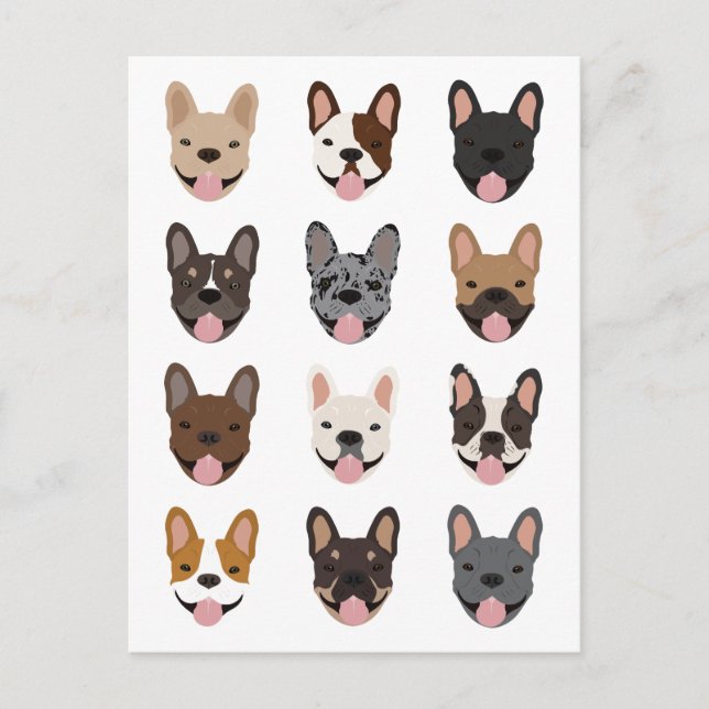 Cute French Bulldog Faces Pattern  Postcard (Front)