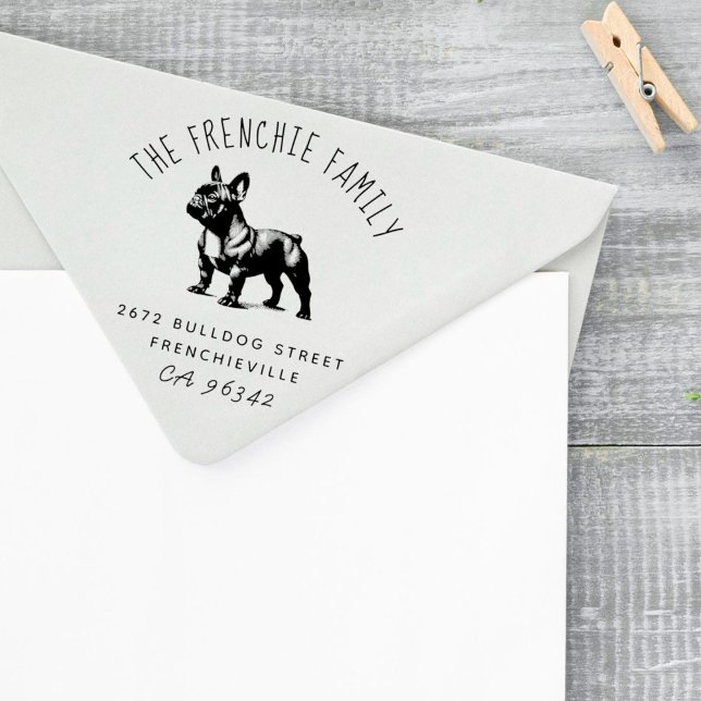 Cute French Bulldog Family Name Return Address Rubber Stamp (Creator Uploaded)