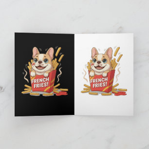 Cute French Bulldog French Fries Kawaii Art Card