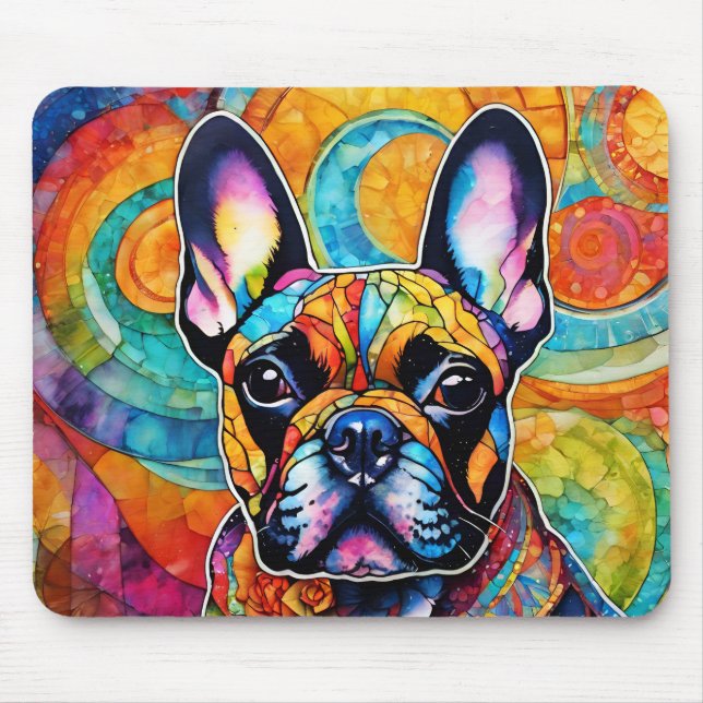 Cute French Bulldog "Frenchie" Colourful Mousepad (Front)