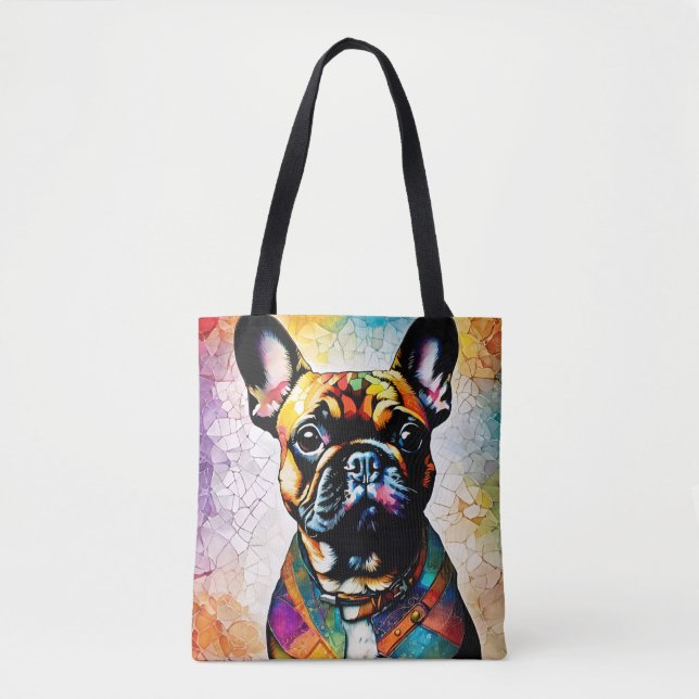 Cute French Bulldog "Frenchie" Colourful Tote Bag (Front)
