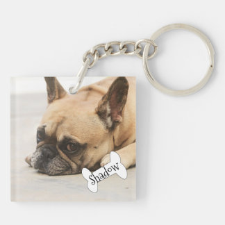 Cute French Bulldog Frenchie Puppy Name Keychain