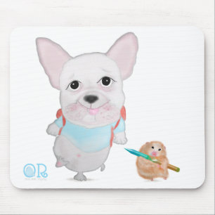 Cute french bulldog & funny hamster mousepad