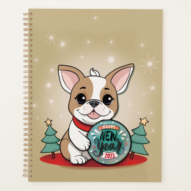 Cute French Bulldog Funny Happy New Year Planner (Front)