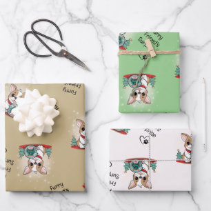 Cute French Bulldog Funny Happy New Year Wrapping Paper Sheet