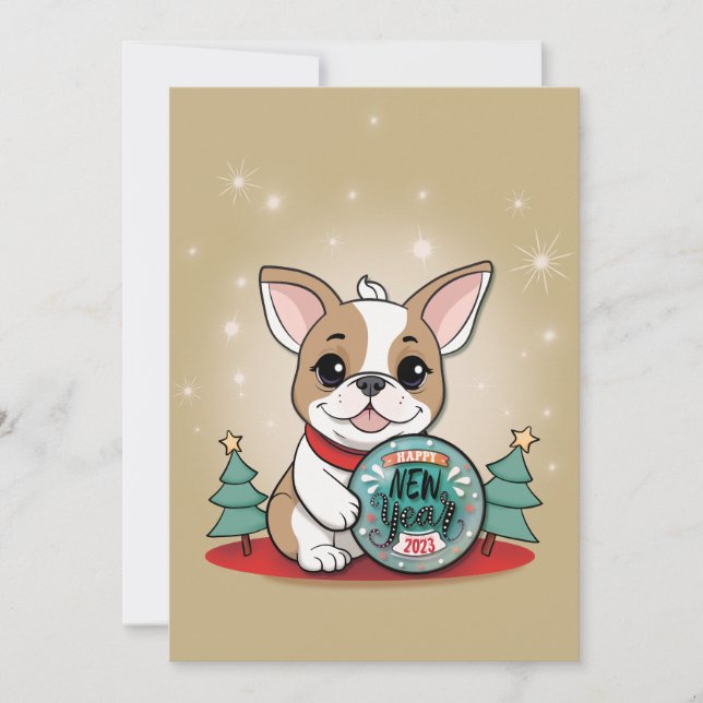 Cute French Bulldog Funny New Year's Eve Party Invitation (Front)