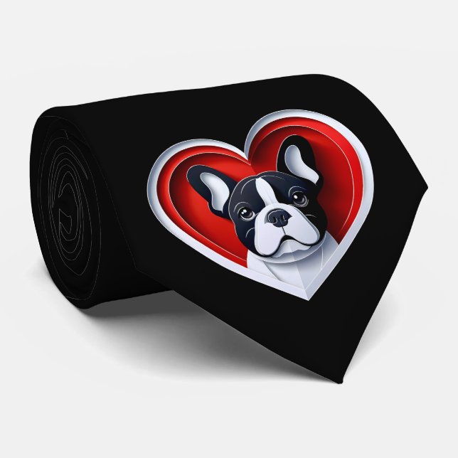 Cute French Bulldog Heart Frenchie Dad Dog Lover Tie (Rolled)
