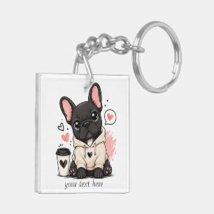 Cute French Bulldog Hoodie Illustration Custom Keychain