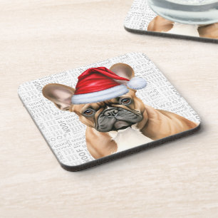 Cute French Bulldog in a Santa Hat Holiday Coaster