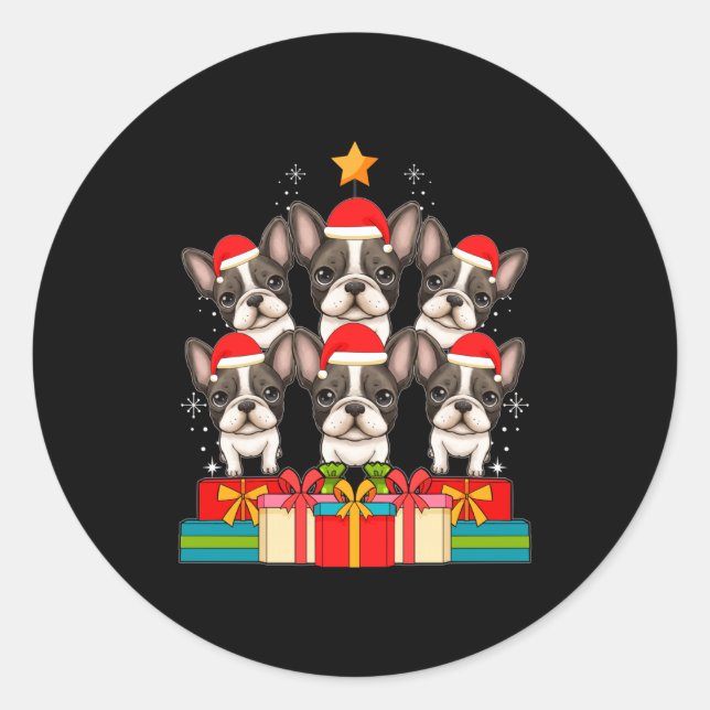 Cute French Bulldog Le Frenchie Christmas Tree Xma Classic Round Sticker (Front)