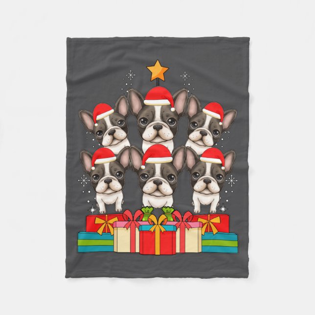 Cute French Bulldog Le Frenchie Christmas Tree Xma Fleece Blanket (Front)