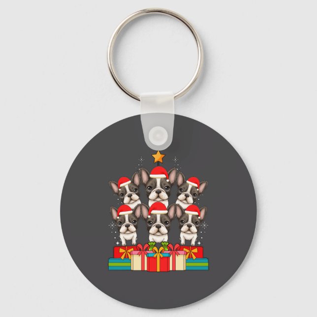 Cute French Bulldog Le Frenchie Christmas Tree Xma Keychain (Front)