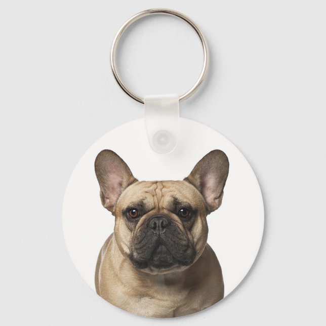 Cute French Bulldog Mom Frenchie Dad Puppy Dog Keychain (Front)