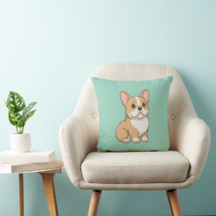 Cute French Bulldog on Green Throw Pillow