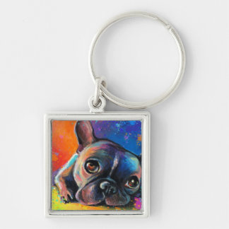 Cute French Bulldog painting Svetlana Novikova Keychain