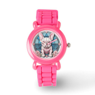 Cute French Bulldog Pastel Stained Glass Watch
