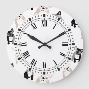 Cute French Bulldog Pattern Large Clock