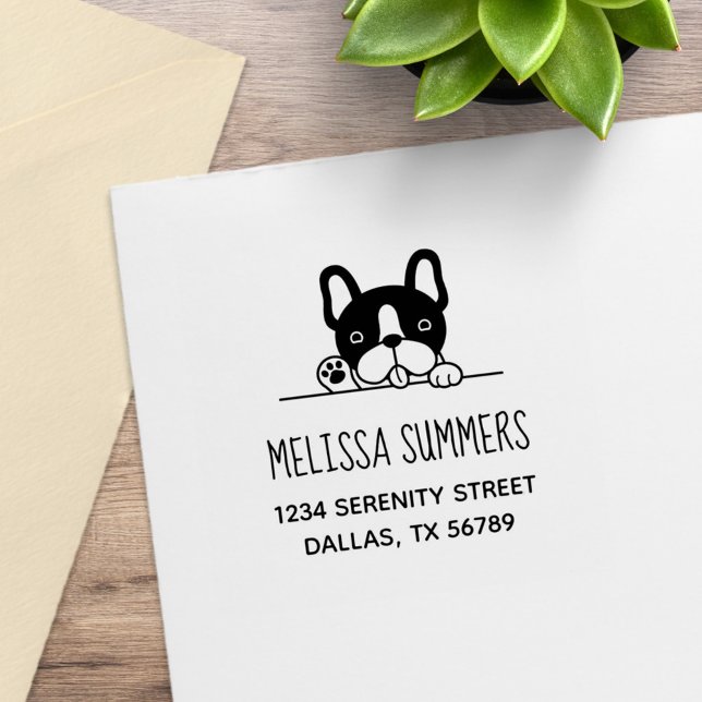 Cute French Bulldog Peeking Address 2 Rubber Stamp (Creator Uploaded)