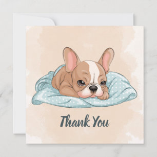 Cute French Bulldog Pup Blue Blanket Baby Shower Thank You Card