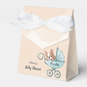 Cute French Bulldog Pup Blue Stroller Baby Shower Favor Box