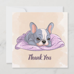 Cute French Bulldog Pup Pink Blanket Baby Shower Thank You Card