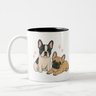 Cute French Bulldog Puppies Illustration Two-Tone Coffee Mug
