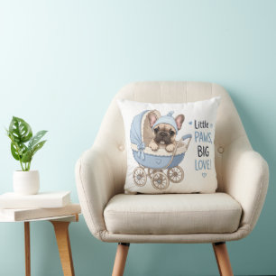 Cute French Bulldog Puppy Baby Stroller Retro Art Throw Pillow