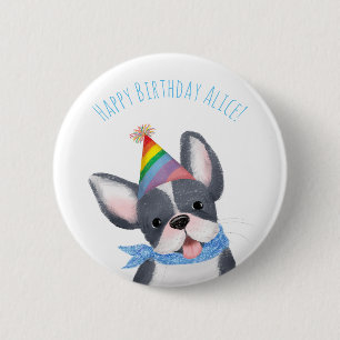 Cute French bulldog puppy birthday badge 2 Inch Round Button