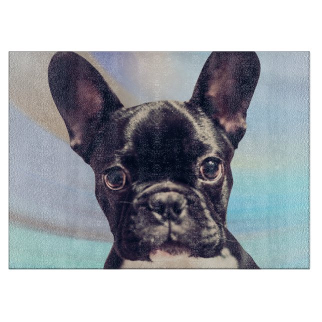 Cute French Bulldog puppy Blue Cutting Board (Front)